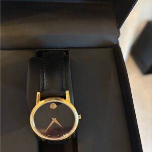 Movado Women’s Museum Classic Watch with Black Band and Gold Face